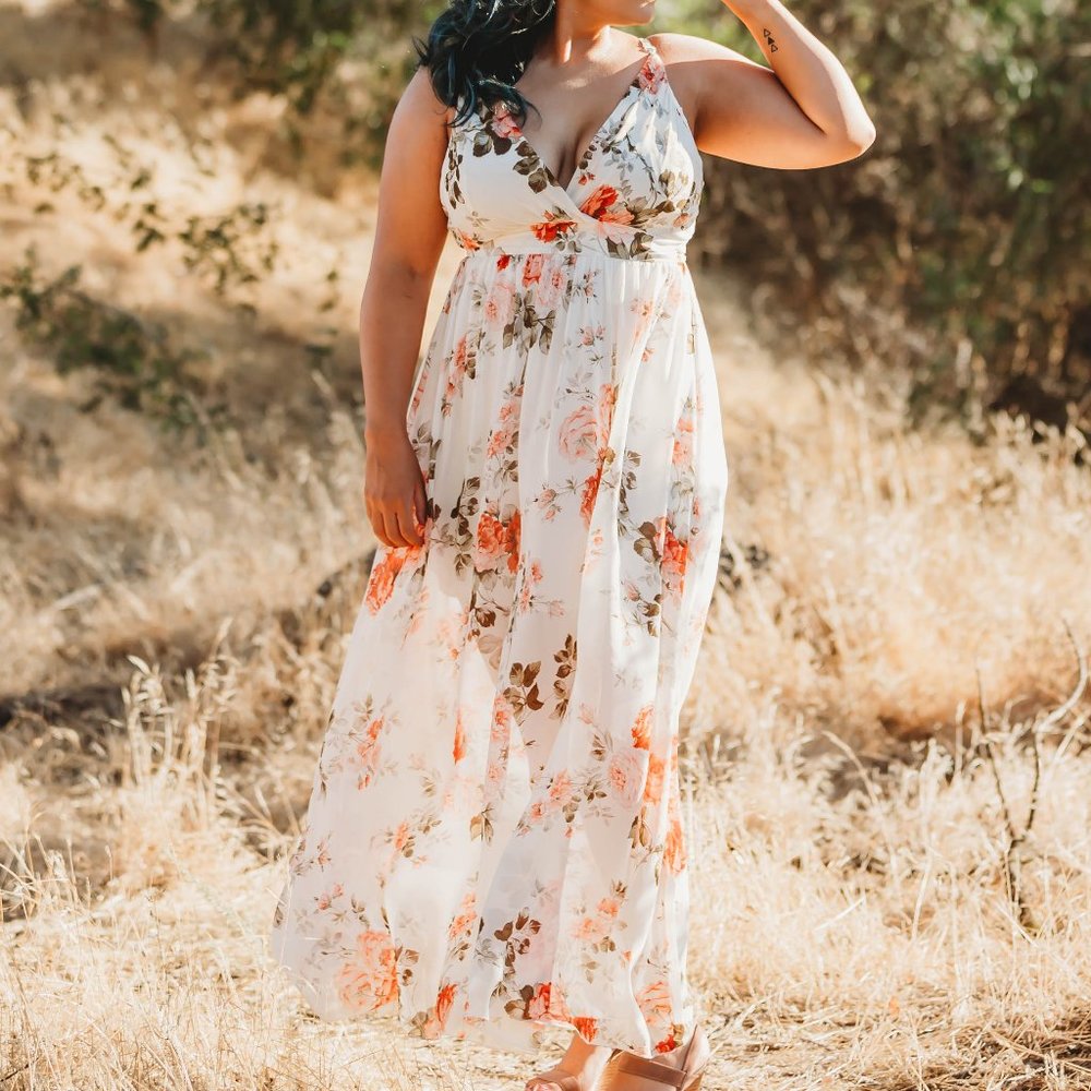 Cream Floral Maxi Dress